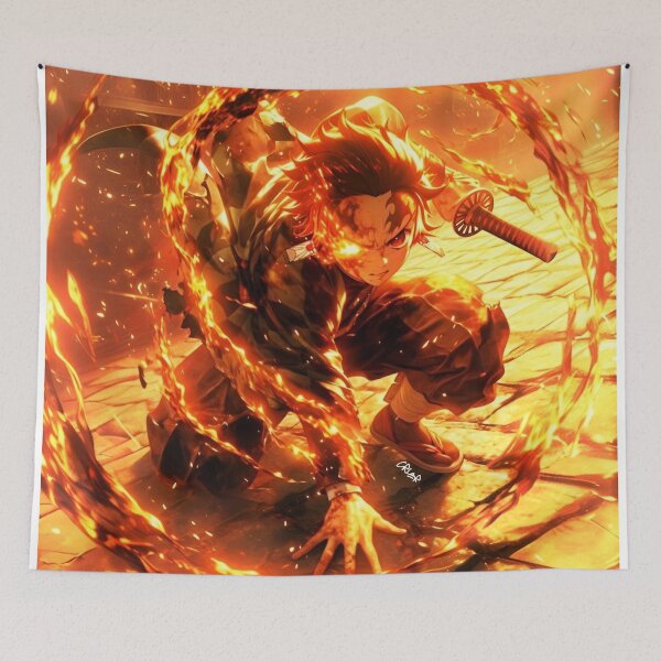 Item preview, Flame Anime Swordsman – Fiery Warrior Anime Style Action Illustration designed and sold by Dyan4.