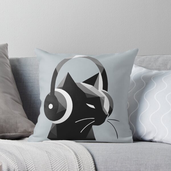 Item preview, Modern Geometric Black Cat with Headphones, A Stylish Music-Inspired Design designed and sold by JWSmile.