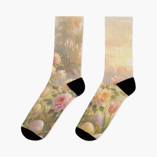 Item preview, Pastel Easter Garden with Roses and Tulips – Vintage Cottagecore Spring Floral Painting designed and sold by cr6zym1nd.