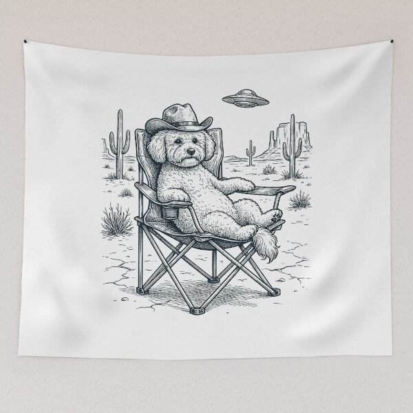 Item preview, Vintage Bichon Frise Cowboy UFO Western Alien Dog Lover designed and sold by DoodleTortle.