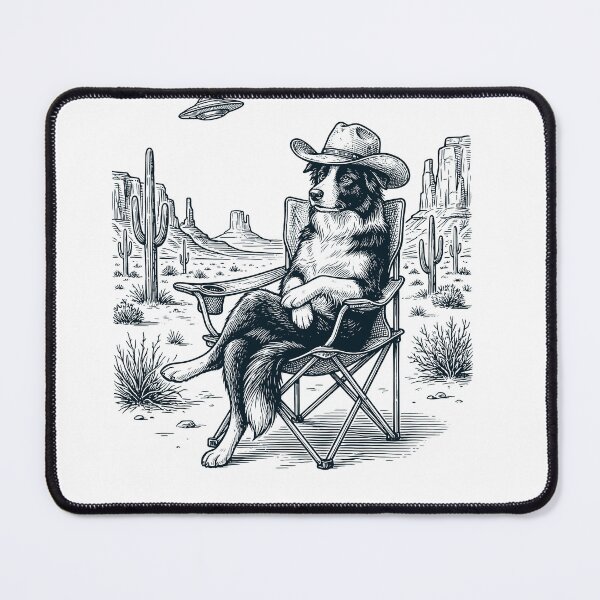 Item preview, Vintage Border Collie Cowboy UFO Western Alien Dog Lover designed and sold by DoodleTortle.