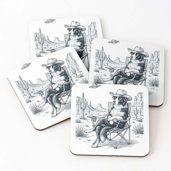 Item preview, Vintage Border Collie Cowboy UFO Western Alien Dog Lover designed and sold by DoodleTortle.