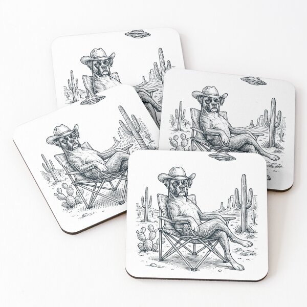 Item preview, Vintage Boxer Dog Cowboy UFO Western Alien Dog Lover designed and sold by DoodleTortle.