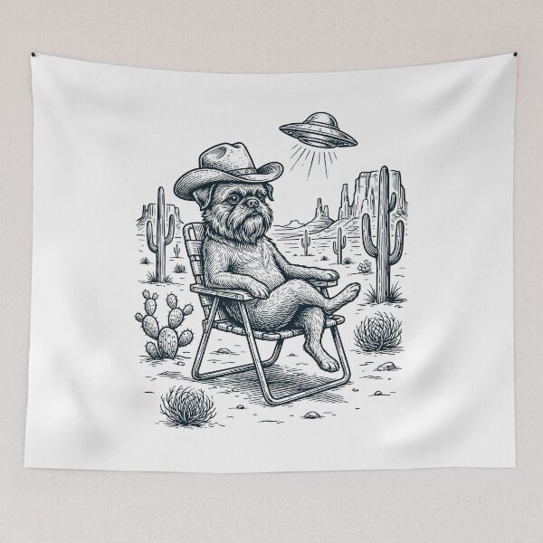 Item preview, Vintage Brussels Griffon Cowboy UFO Western Alien Dog Lover designed and sold by DoodleTortle.