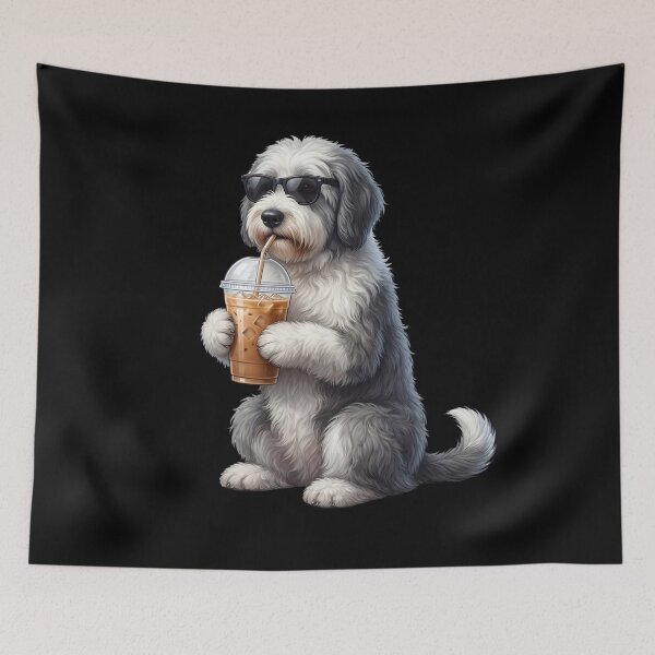 Item preview, Funny Old English Sheepdog Drinking Iced Coffee Meme Dog Lover designed and sold by TerryConnells.