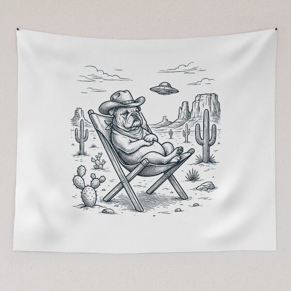 Item preview, Vintage Bulldog Cowboy UFO Western Alien Dog Lover designed and sold by DoodleTortle.