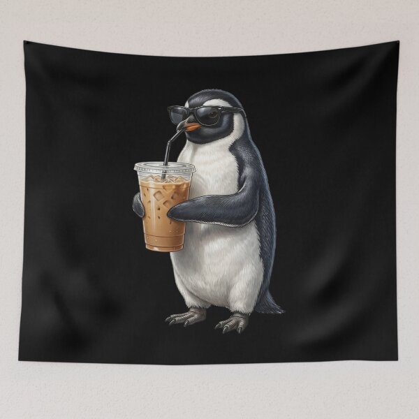 Item preview, Funny Penguin Drinking Iced Coffee Meme Penguin Lover designed and sold by TerryConnells.