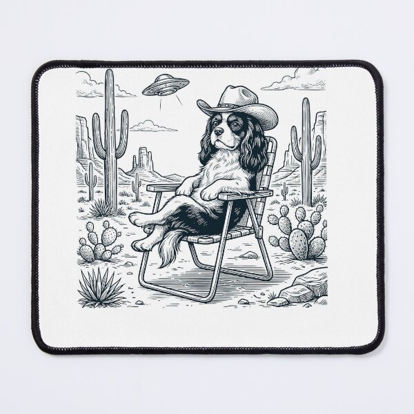 Item preview, Vintage Cavalier King Charles Spaniel Cowboy UFO Western Alien Dog Lover designed and sold by DoodleTortle.