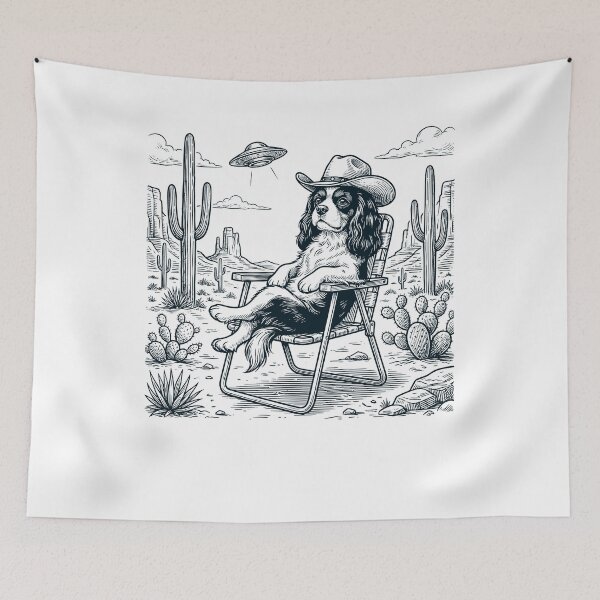 Item preview, Vintage Cavalier King Charles Spaniel Cowboy UFO Western Alien Dog Lover designed and sold by DoodleTortle.