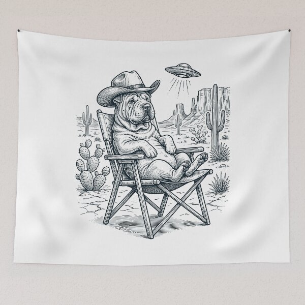 Item preview, Vintage Chinese Shar-Pei Cowboy UFO Western Alien Dog Lover designed and sold by DoodleTortle.