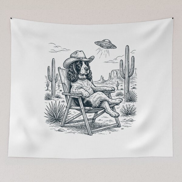 Item preview, Vintage Cocker Spaniel Cowboy UFO Western Alien Dog Lover designed and sold by DoodleTortle.