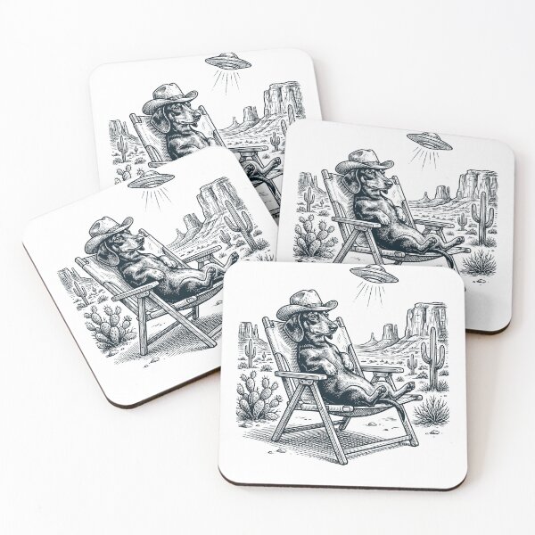 Artikelvorschau, Vintage Dackel Cowboy UFO Western Alien Hundeliebhaber entworfen und verkauft von DoodleTortle.
