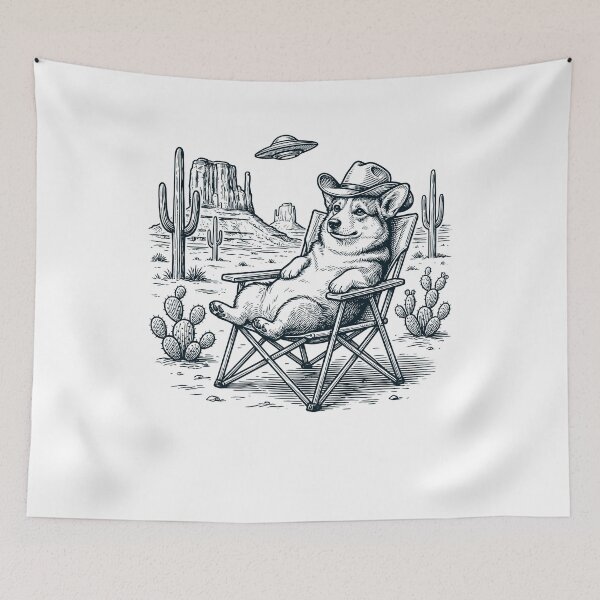 Artikelvorschau, Vintage Corgi Cowboy UFO Western Alien Hundeliebhaber entworfen und verkauft von DoodleTortle.