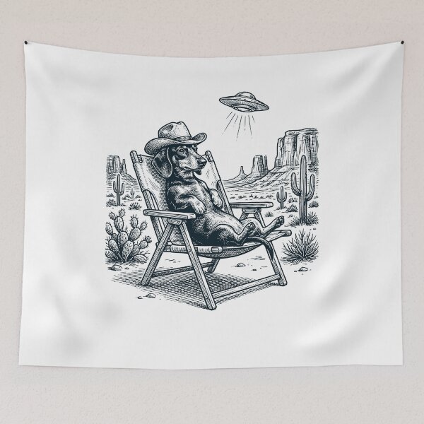 Artikelvorschau, Vintage Dackel Cowboy UFO Western Alien Hundeliebhaber entworfen und verkauft von DoodleTortle.