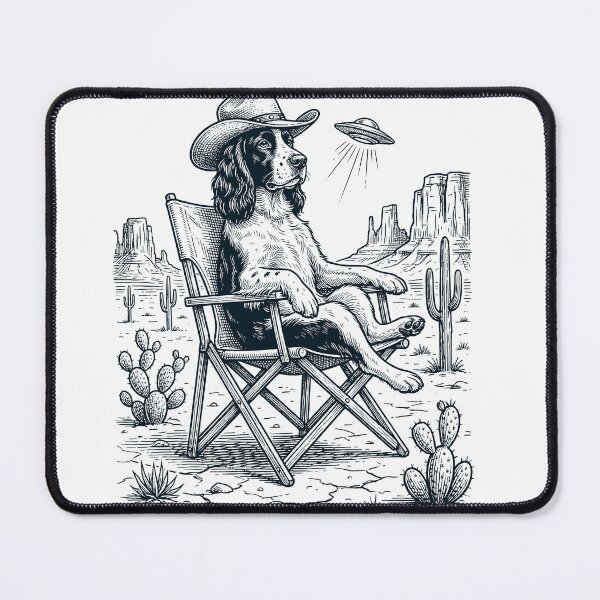 Item preview, Vintage English Springer Spaniel Cowboy UFO Western Alien Dog Lover designed and sold by DoodleTortle.