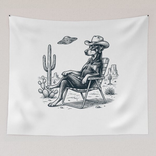 Item preview, Vintage Doberman Pinscher Cowboy UFO Western Alien Dog Lover designed and sold by DoodleTortle.