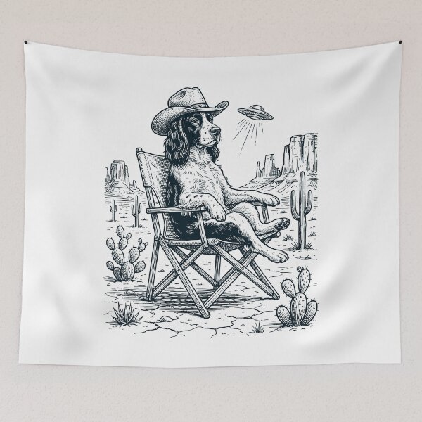 Item preview, Vintage English Springer Spaniel Cowboy UFO Western Alien Dog Lover designed and sold by DoodleTortle.