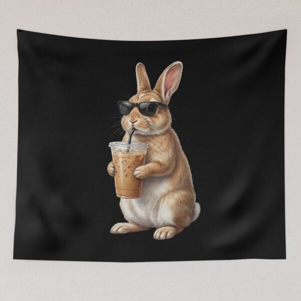 Aperçu de l'œuvre Mème drôle d'un lapin buvant un café glacé pour les amoureux des lapins créée et vendue par TerryConnells.