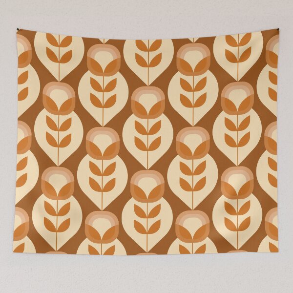 Item preview, Retro Mid Century Modern Flowers - Warm brown designed and sold by JMgraphic.