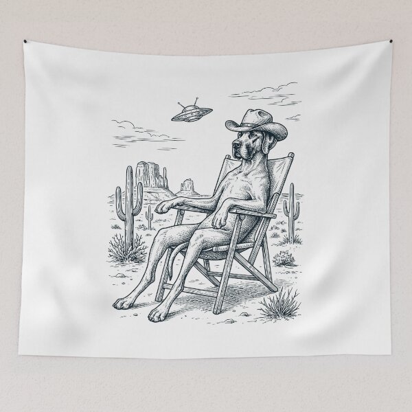 Item preview, Vintage Great Dane Cowboy UFO Western Alien Dog Lover designed and sold by DoodleTortle.