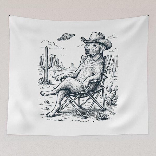 Item preview, Vintage Labrador Retriever Cowboy UFO Western Alien Dog Lover designed and sold by DoodleTortle.