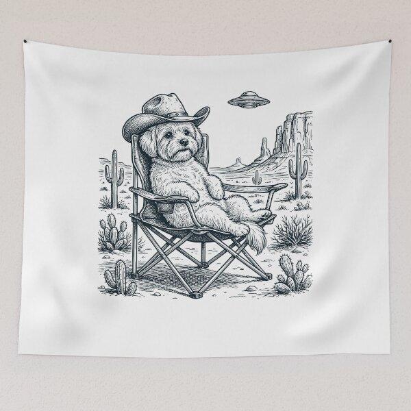 Item preview, Vintage Maltese Cowboy UFO Western Alien Dog Lover designed and sold by DoodleTortle.