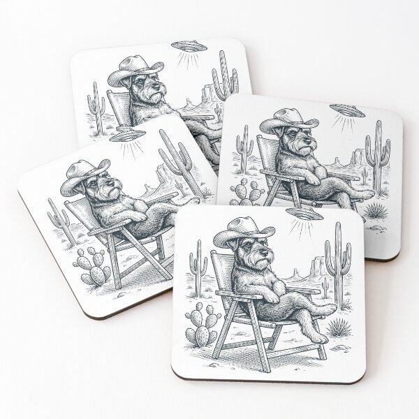 Item preview, Vintage Miniature Schnauzer Cowboy UFO Western Alien Dog Lover designed and sold by DoodleTortle.