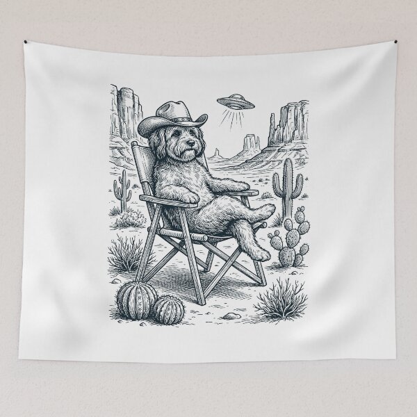 Item preview, Vintage Havanese Cowboy UFO Western Alien Dog Lover designed and sold by DoodleTortle.