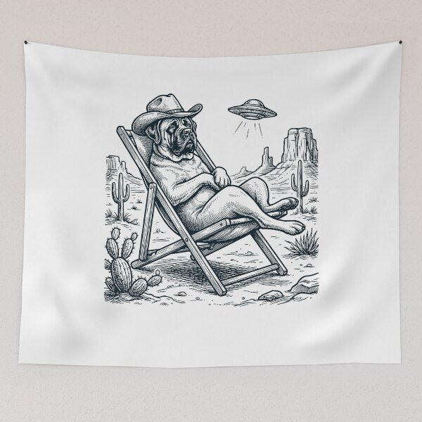 Artikelvorschau, Vintage Mastiff Cowboy UFO Western Alien Hundeliebhaber entworfen und verkauft von DoodleTortle.