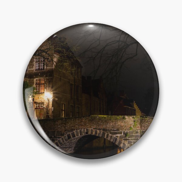 Item preview, Small Bridge at Night in Bruges | Romantic Street Lamp Photography designed and sold by Martindoran.