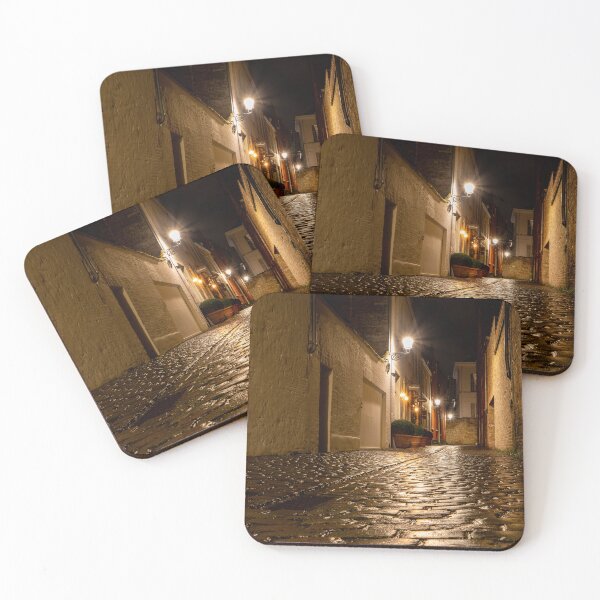 Item preview, Rainy Street at Night in Bruges | Reflections and Street Lamp Photography designed and sold by Martindoran.