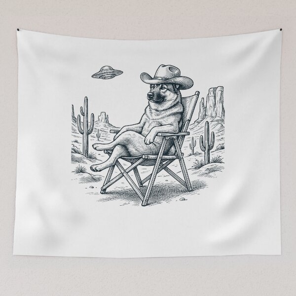Item preview, Vintage Norwegian Elkhound Cowboy UFO Western Alien Dog Lover designed and sold by DoodleTortle.