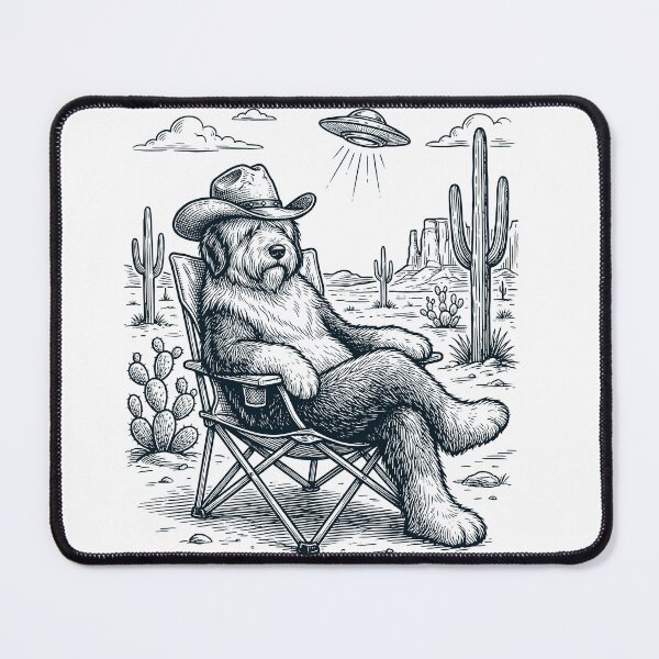 Item preview, Vintage Old English Sheepdog Cowboy UFO Western Alien Dog Lover designed and sold by DoodleTortle.