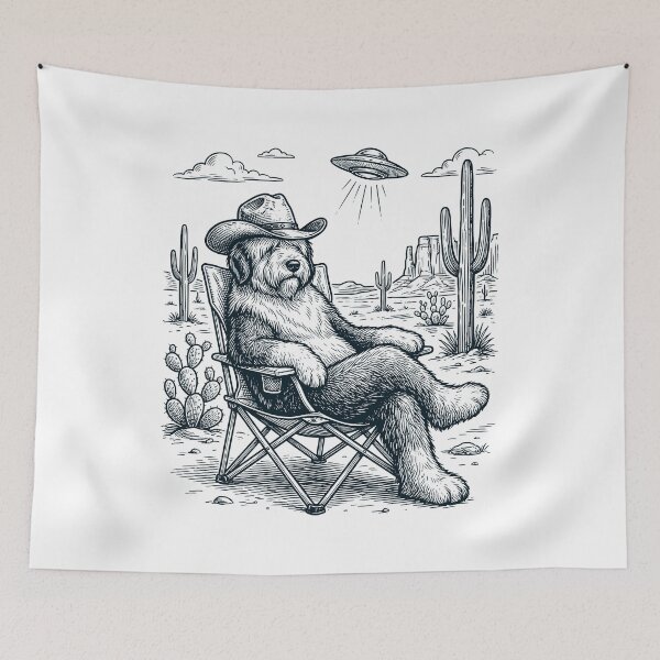 Item preview, Vintage Old English Sheepdog Cowboy UFO Western Alien Dog Lover designed and sold by DoodleTortle.