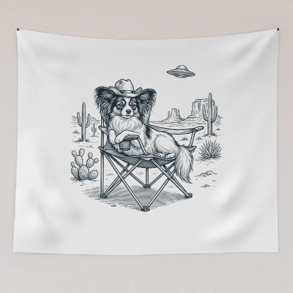 Item preview, Vintage Papillon Cowboy UFO Western Alien Dog Lover designed and sold by DoodleTortle.