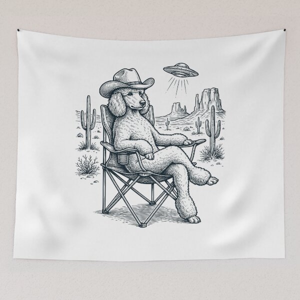 Item preview, Vintage Poodle Cowboy UFO Western Alien Dog Lover designed and sold by DoodleTortle.