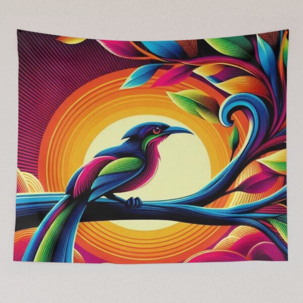 Item preview, Psychedelic Tropical Bird – Radiant Sunset Emblem designed and sold by Dogandesighn.