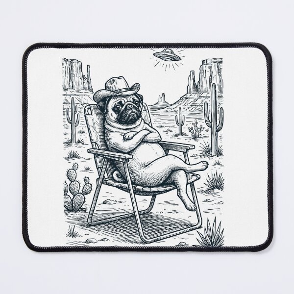 Artikelvorschau, Vintage Mops Cowboy UFO Western Alien Hundeliebhaber entworfen und verkauft von DoodleTortle.