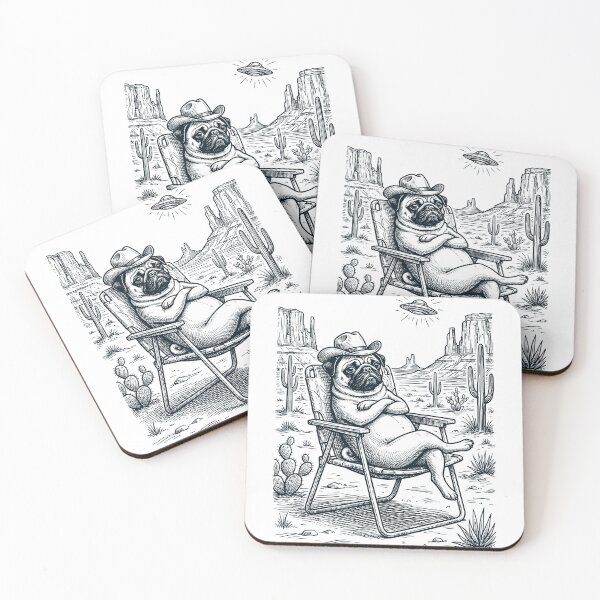 Item preview, Vintage Pug Cowboy UFO Western Alien Dog Lover designed and sold by DoodleTortle.