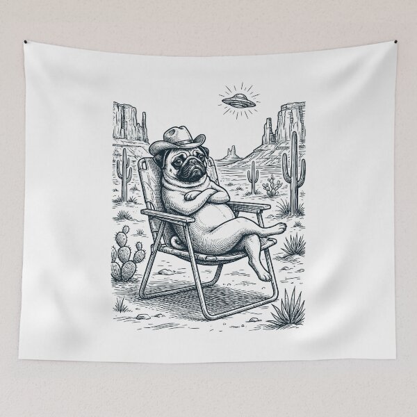 Item preview, Vintage Pug Cowboy UFO Western Alien Dog Lover designed and sold by DoodleTortle.