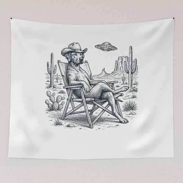Item preview, Vintage Rhodesian Ridgeback Cowboy UFO Western Alien Dog Lover designed and sold by DoodleTortle.