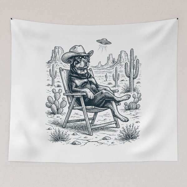 Item preview, Vintage Rottweiler Cowboy UFO Western Alien Dog Lover designed and sold by DoodleTortle.