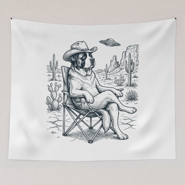 Item preview, Vintage Saint Bernard Cowboy UFO Western Alien Dog Lover designed and sold by DoodleTortle.