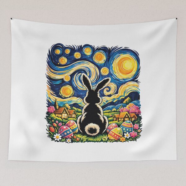Item preview, Happy Easter Bunny Starry Night Style Eggs Vintage Art designed and sold by kiralynstration.