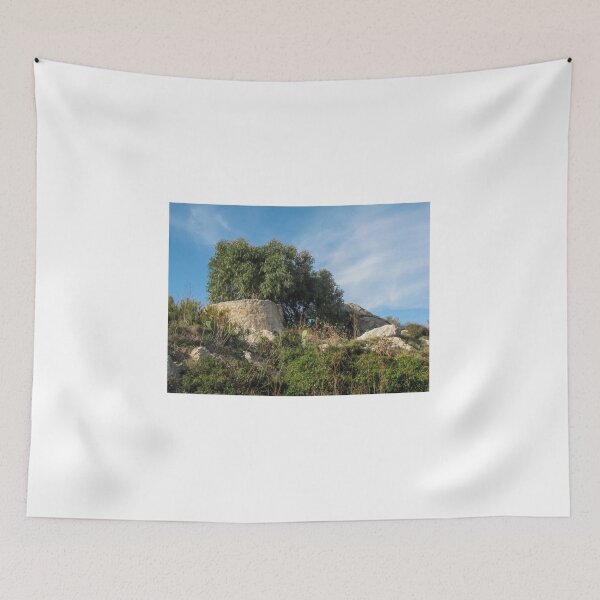 Item preview, Solitary Tree on Rocky Hill With Blue Sky Over Natural Shrubland and Cactus designed and sold by Nmallia.