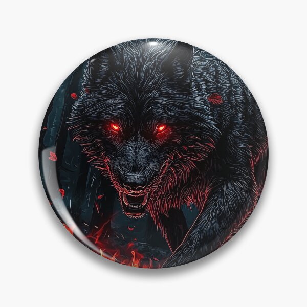 Item preview, Black Wolf with Glowing Red Eyes in Fiery Forest designed and sold by PetsArt.
