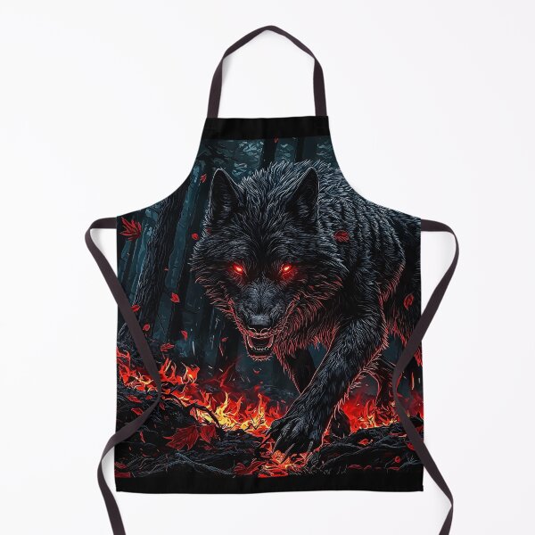Item preview, Black Wolf with Glowing Red Eyes in Fiery Forest designed and sold by PetsArt.