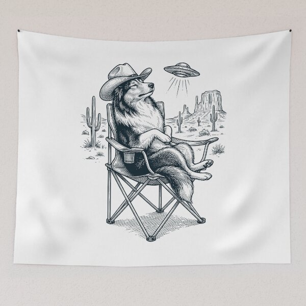 Item preview, Vintage Shetland Sheepdog Cowboy UFO Western Alien Dog Lover designed and sold by DoodleTortle.