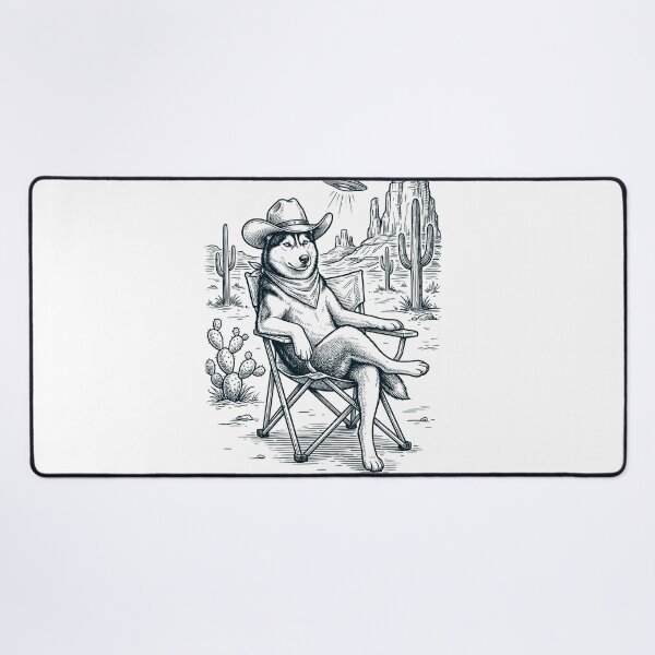 Item preview, Vintage Siberian Husky Cowboy UFO Western Alien Dog Lover designed and sold by DoodleTortle.
