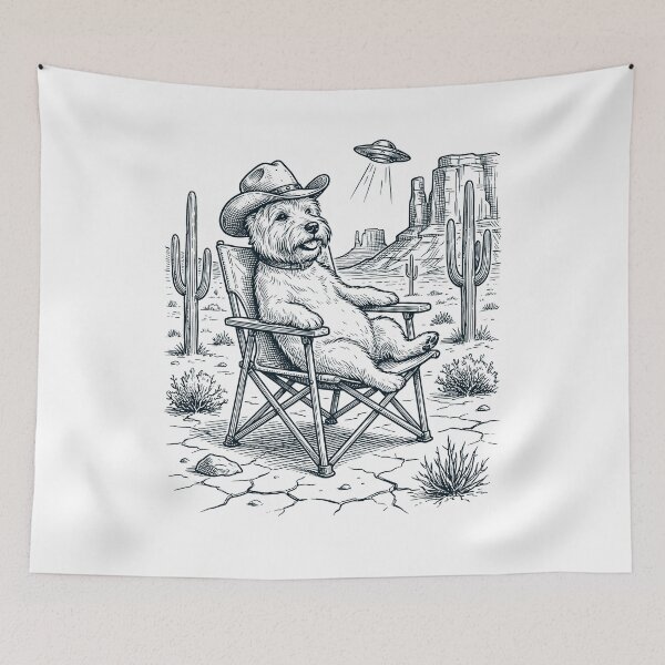 Item preview, Vintage West Highland White Terrier Cowboy UFO Western Alien Dog Lover designed and sold by DoodleTortle.